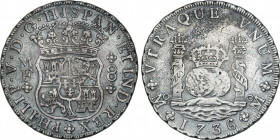 Spanish Monarchy
Philip V
8 Reales. 1736. MÉXICO. M.F. 26,49 grs. Columnario. (Pequeñas oxidaciones, rayitas). Pátina. AC-1445. (MBC+/MBC).