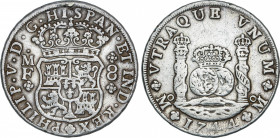Spanish Monarchy
Philip V
8 Reales. 1744. MÉXICO. M.F. 26,74 grs. Columnario. (Limpiada). AC-1466. MBC-.