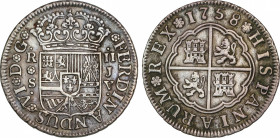 Spanish Monarchy
Ferdinand VI
2 Reales. 1758. SEVILLA. J.V. 5,88 grs. AC-343. MBC+.