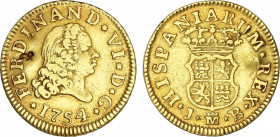 Spanish Monarchy
Ferdinand VI
1/2 Escudo. 1754. MADRID. J.B. 1,74 grs. Resello contramarca perro en anverso. AC-557. MBC.