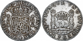 Spanish Monarchy
Charles III
8 Reales. 1763. LIMA. J.M. 26,59 grs. Columnario. (Leves rayitas). AC-1023. MBC+.