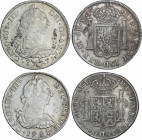 Spanish Monarchy
Charles III
Lote 2 monedas 8 Reales. 1777 y 1781. LIMA. M.J. Y M.I. A EXAMINAR. AC-1043, 1048. MBC.