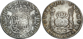 Spanish Monarchy
Charles III
8 Reales. 1766. MÉXICO. M.F. 26,80 grs. Columnario. (leves golpecitos). Pátina. AC-1090. MBC.