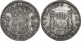 Spanish Monarchy
Charles III
8 Reales. 1769. MÉXICO. M.F. 26,82 grs. Columnario.. (Leves rayitas). Pátina. AC-1095. MBC+.