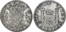 Spanish Monarchy
Charles III
8 Reales. 1771. MÉXICO. F.M. 26,67 grs. Columnario. (Golpecitos en canto). Ligera pátina. AC-1103. MBC-.