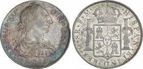 Spanish Monarchy
Charles III
8 Reales. 1775. MÉXICO. F.M. 26,89 grs. (Golpecito en gráfila de anverso a las 3h. Cordoncillo pulido). Pátina irisada ...