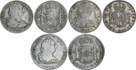 Spanish Monarchy
Charles III
Lote 3 monedas 8 Reales. (2x) 1788 y 1789. (2x) MÉXICO F.M. y POTOSÍ P.R. A EXAMINAR. AC-1132, 1134, 1195. MBC- a MBC+....