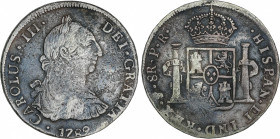 Spanish Monarchy
Charles III
8 Reales. 1789. POTOSÍ. P.R. 26,34 grs. Último año de esta ceca. Acuñación descuidada. Oxidaciones limpiadas. Pátina. A...