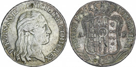 Spanish Monarchy
Spanish Infantes
Piastra (120 Grana). 1796-P. FERNANDO DE DOS SICILIAS. NÁPOLES. M/A-P. 27,12 grs. (Intento de perforación y pequeñ...