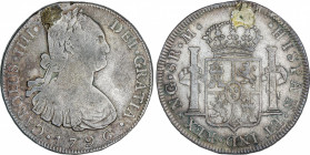 Spanish Monarchy
Charles IV
8 Reales. 1796. GUATEMALA. M. 26,68 grs. Perforación reparada. Pátina. AC-888. MBC-/MBC.