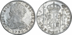 Spanish Monarchy
Charles IV
8 Reales. 1790. MÉXICO. F.M. 26,91 grs. Busto de Carlos III. Ordinal IV. Restos de brillo original (ínfimos golpecitos e...