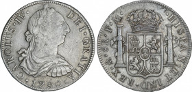 Spanish Monarchy
Charles IV
8 Reales. 1790. MÉXICO. F.M. 26,81 grs. Busto de Carlos III. Numeral del rey IV. Pátina. AC-951. MBC+ y MBC.