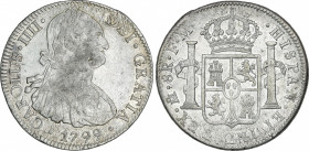 Spanish Monarchy
Charles IV
8 Reales. 1799. MÉXICO. F.M. 26,78 grs. (Leves rayitas). Restos de brillo original. AC-963. MBC+/EBC.