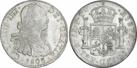 Spanish Monarchy
Charles IV
8 Reales. 1803. MÉXICO. F.T. 26,93 grs. (Levísimas rayitas en anverso). Restos de brillo original. AC-977. EBC-.