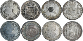 Spanish Monarchy
Charles IV
Lote 4 monedas 8 Reales. 1805, 1806, 1807 y 1808. MÉXICO. T.H. 1806 con resello F 7º Falso, 1807 con resellos chinos. A ...
