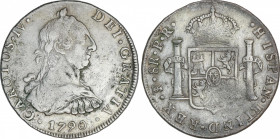 Spanish Monarchy
Charles IV
8 Reales. 1790. POTOSÍ. O.R. 26,93 grs. Busto de Carlos III. Acuñación floja en parte. (Pequeñas rayitas). AC-990. MBC....