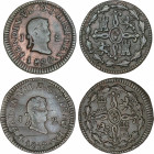 Spanish Monarchy
Ferdinand VII
Lote 2 monedas 2 Maravedís. 1819 y 1820. JUBIA. La de 1819 roturas de cuño en anverso. AC-133/4. MBC.