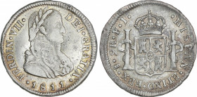 Spanish Monarchy
Ferdinand VII
2 Reales. 1811. SANTIAGO. F.J. 6,74 grs. Busto Almirante. Acuñación algo floja. ESCASA. AC-941. MBC.