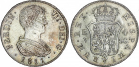 Spanish Monarchy
Ferdinand VII
4 Reales. 1811. VALENCIA. S.G. 13,36 grs. (Rayas en busto). AC-1144. (EBC).