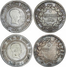 Spanish Monarchy
Ferdinand VII
Lote 2 monedas 10 Reales. 1821. MADRID S.R. y BILBAO U.G. Las dos módulo 4 Reales. Resellado. AC-1023, 1088. BC+ a MB...