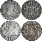 Spanish Monarchy
Ferdinand VII
Lote 2 monedas 8 Reales. 1810 y 1811. LIMA. J.P. 26,79 grs. Busto indígena. AC-1240, 1241. MBC-.