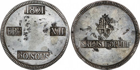 Spanish Monarchy
Ferdinand VII
30 Sous. 1821. MALLORCA. 26,54 grs. (Golpes). Ligera pátina irregular. AC-1293. MBC.