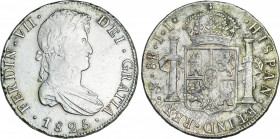 Spanish Monarchy
Ferdinand VII
8 Reales. 1825. POTOSÍ. J.L. 26,89 grs. (Leves rayitas, algo limpiada en anverso). Pátina en reverso. AC-1394. (MBC+)...