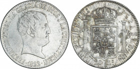Spanish Monarchy
Ferdinand VII
20 Reales. 1822. SEVILLA. R.D. 26,87 grs. Ligera pátina irregular. ESCASA. AC-1422. MBC+.