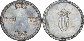 Spanish Monarchy
Ferdinand VII
5 Pesetas. 1809. TARRAGONA. 26,46 grs. Cero de la fecha grande. Escudo estrecho. (Levísimas rayitas). Ligera pátina. ...