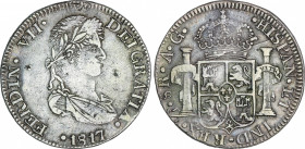 Spanish Monarchy
Ferdinand VII
8 Reales. 1817. ZACATECAS. A.G. 25,61 grs. Acuñación algo floja normal en esta ceca. AC-1458. MBC+.