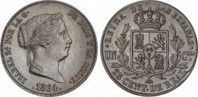 Spanish Monarchy
Elisabeth II
25 Céntimos de Real. 1864. SEGOVIA. 9,65 grs. AC-197. EBC.