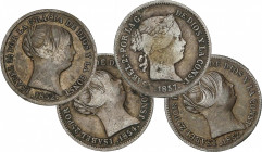 Spanish Monarchy
Elisabeth II
Lote 4 monedas 1 Real. 1854 y 1857 Barcelona y 1852 Madrid (2). Pátinas oscuras. A EXAMINAR. 1854 y 1857 Barcelona. MB...