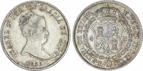 Spanish Monarchy
Elisabeth II
4 Reales. 1835. MADRID. C.R. 6,01 grs. Ligera pátina irregular. AC-442. EBC.