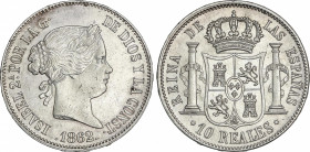 Spanish Monarchy
Elisabeth II
10 Reales. 1862. MADRID. 13,06 grs. (Ligeros golpes en anverso). AC-539. EBC.