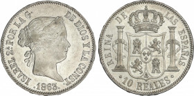 Spanish Monarchy
Elisabeth II
10 Reales. 1863. MADRID. 12,97 grs. AC-540. EBC.
