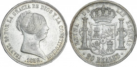Spanish Monarchy
Elisabeth II
20 Reales. 1852. MADRID. 25,96 grs. AC-594. MBC+.