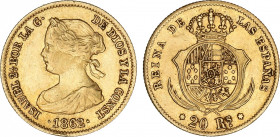 Spanish Monarchy
Elisabeth II
20 Reales. 1862/1. MADRID. 1,68 grs. MUY ESCASA. AC-673. MBC+.