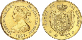 Spanish Monarchy
Elisabeth II
4 Escudos. 1867/6. MADRID. 3,34 grs. (Descolgada). AC-690. (MBC).