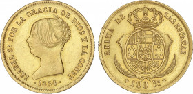 Spanish Monarchy
Elisabeth II
100 Reales. 1854. MADRID. 8,29 grs. (Leves golpecitos en gráfila del reverso). AC-779. MBC+.