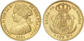 Spanish Monarchy
Elisabeth II
100 Reales. 1861. MADRID. 8,40 grs. (Golpecitos). AC- 788. MBC+.