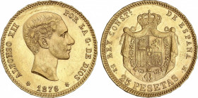 Alfonso XII
25 Pesetas. 1876 (*18-76). D.E.-M. Brillo original. EBC.