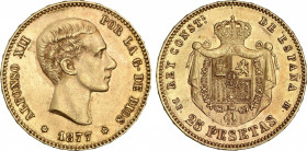 Alfonso XII
25 Pesetas. 1877 (*18-77). D.E.-M. EBC.