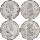Alfonso XIII
Lote 2 monedas 5 Pesetas. 1891 (*18-91) y 1892 (*18-92). P.G.-M. La de 1892, tipo Pelón. (Pequeños golpecitos). EBC-.