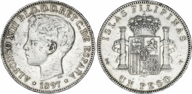 Alfonso XIII
1 Peso. 1897. MANILA. S.G.-V. (Golpes y rayas). MBC+.