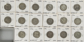 Lots and Collections
Lote 17 monedas 1 Peseta. 1869 a 1904. GOBIERNO PROVISIONAL a ALFONSO XIII. 1869, 70, 76, 81, 82, 83, 85, 89, 91, 93, 96, 99, 19...