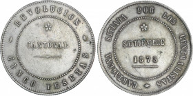 Cantonal Revolution
5 Pesetas. 1873. CARTAGENA. 28,19 grs. 80 perlas en anverso y 85 perlas en reverso. (Leves golpecitos en canto). MBC+.