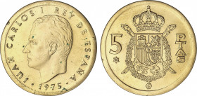 Juan Carlos I
Juan Carlos I
5 Pesetas. 1975 (*80). 8,23 grs. AU. ERROR: Acuñada sobre un cospel de oro. (Golpecito en canto). JBM-38.3.2a. SC.