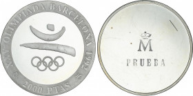 Juan Carlos I
Barcelona´92 Olympics
2.000 Pesetas. 1992. Anv.: Emblema Olímpico. Rev.: M coronada y PRUEBA. AR. Sin estuche, ni certificado. PRUEBA....