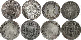 Lots and Collections
Lote 4 monedas 4 Reales. FELIPE V, CARLOS III, CARLOS IV y FERNANDO VII. 1718 Sevilla-M, 1785 Potosí-P.R., 1808 Santiago F.J y 1...