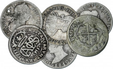 Lots and Collections
Lote 6 monedas 2 Reales. FELIPE V a FERNANDO VII. Todas diferentes. La de 1784 de México con perforación. A EXAMINAR.
 BC- a MB...
